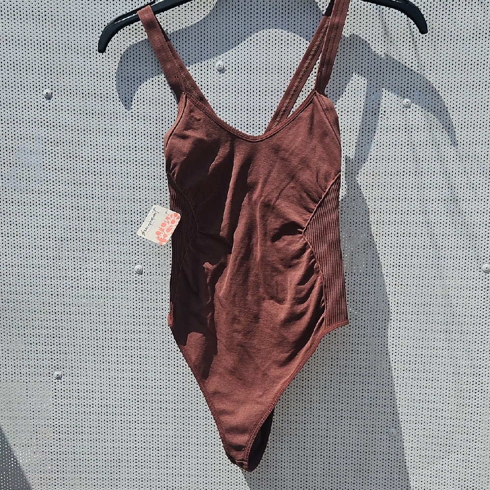 Brown Bodysuit One Piece with Classic Scoop Neckline